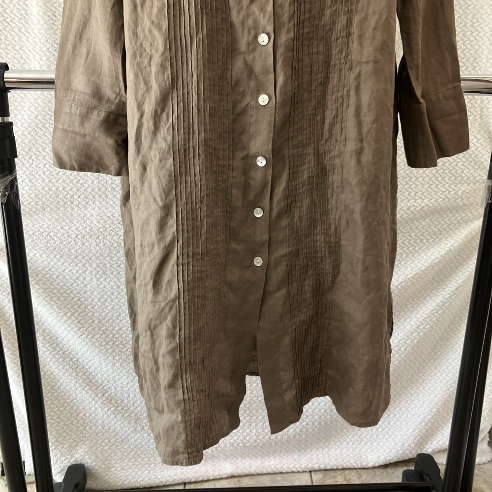 Coldwater Creek 100% Linen Brown Button-Up Tunic Dress Large Coastal Lagenlook - Picture 4 of 10